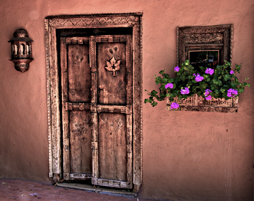 Adobe and hollyhocks — Santa Fe